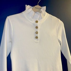 Sandro White Shirt with Golden Buttons & Ruffle Details